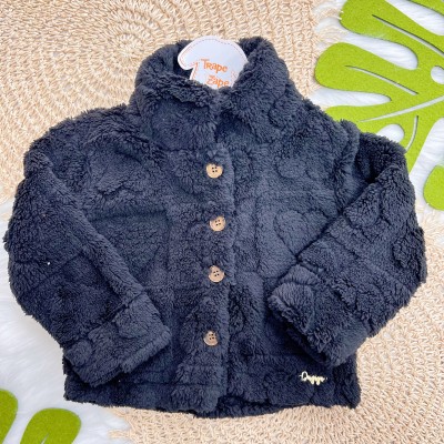 Casaco Avulso de Pelinho Corações - Preto 